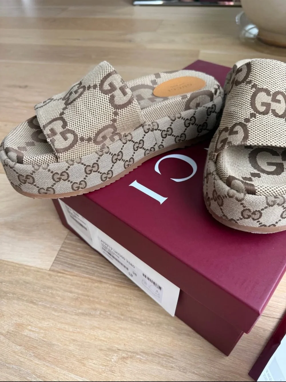 Gucci Beige/Brown GG Canvas Platform Slides
